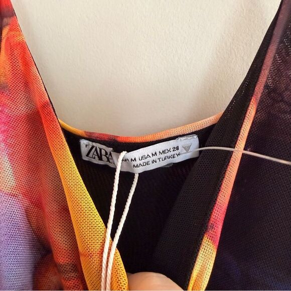 Zara Fruit Stand Print Mesh Ruched Blogger Travel Photoshoot Maxi Dress M NWT - Picture 8 of 8